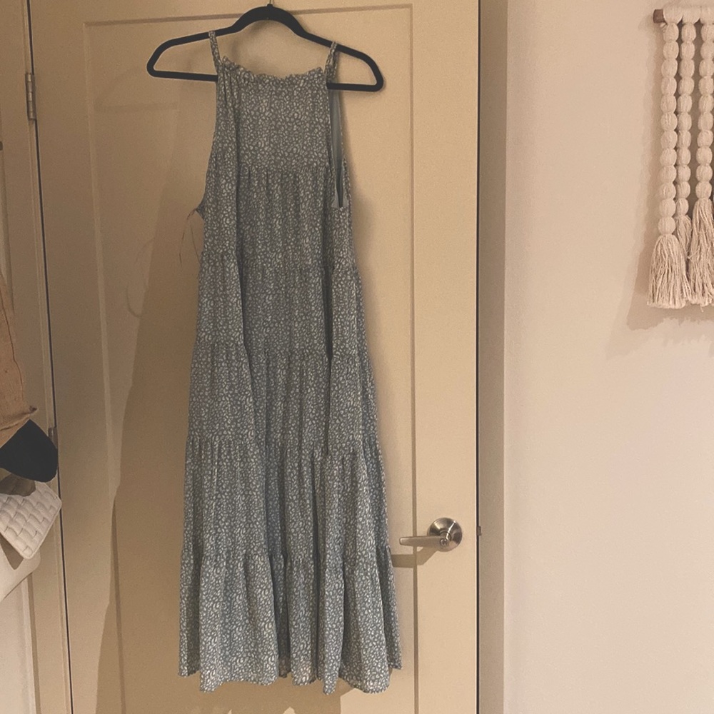Green mid-length, printed halter dress